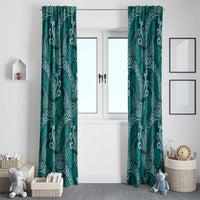 Teal Monstera Window Curtain Polynesian Tribal Pattern - Polynesian Pride