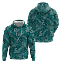 Teal Monstera Zip Hoodie Polynesian Tribal Pattern - Polynesian Pride
