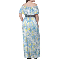 Anthurium Plumeria Lei Pastel Family Matching Off Shoulder Maxi Dress and Hawaiian Shirt Blue Hawaiian Splendid Palaka