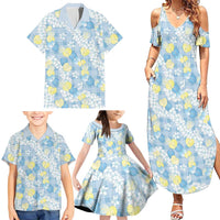 Anthurium Plumeria Lei Pastel Family Matching Summer Maxi Dress and Hawaiian Shirt Blue Hawaiian Splendid Palaka