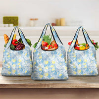 Anthurium Plumeria Lei Pastel Grocery Bag Blue Hawaiian Splendid Palaka LT01 3-pack One Size Blue - Polynesian Pride