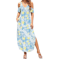 Anthurium Plumeria Lei Pastel Summer Maxi Dress Blue Hawaiian Splendid Palaka