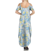 Anthurium Plumeria Lei Pastel Summer Maxi Dress Blue Hawaiian Splendid Palaka