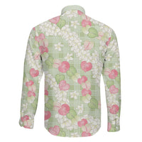 Anthurium Plumeria Lei Pastel Family Matching Long Sleeve Bodycon Dress and Hawaiian Shirt Green Hawaiian Splendid Palaka LT01 - Polynesian Pride