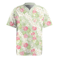 Anthurium Plumeria Lei Pastel Rugby Jersey Green Hawaiian Splendid Palaka