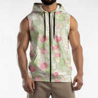 Anthurium Plumeria Lei Pastel Sleeveless Zip Hoodie Green Hawaiian Splendid Palaka LT01 - Polynesian Pride