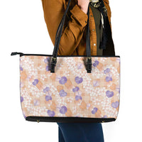 Anthurium Plumeria Lei Pastel Leather Tote Bag Orange Hawaiian Splendid Palaka LT01 - Polynesian Pride