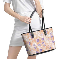 Anthurium Plumeria Lei Pastel Leather Tote Bag Orange Hawaiian Splendid Palaka LT01 - Polynesian Pride