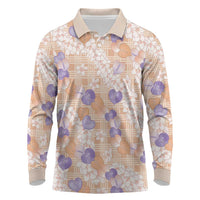 Anthurium Plumeria Lei Pastel Long Sleeve Polo Shirt Orange Hawaiian Splendid Palaka LT01 Orange - Polynesian Pride