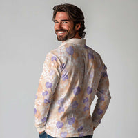 Anthurium Plumeria Lei Pastel Long Sleeve Polo Shirt Orange Hawaiian Splendid Palaka LT01 - Polynesian Pride