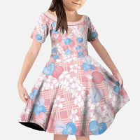 Anthurium Plumeria Lei Pastel Family Matching Long Sleeve Bodycon Dress and Hawaiian Shirt Pink Hawaiian Splendid Palaka