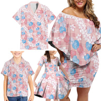 Anthurium Plumeria Lei Pastel Family Matching Off Shoulder Short Dress and Hawaiian Shirt Pink Hawaiian Splendid Palaka