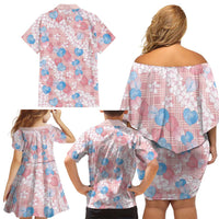 Anthurium Plumeria Lei Pastel Family Matching Off Shoulder Short Dress and Hawaiian Shirt Pink Hawaiian Splendid Palaka