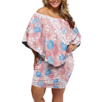 Anthurium Plumeria Lei Pastel Family Matching Off Shoulder Short Dress and Hawaiian Shirt Pink Hawaiian Splendid Palaka