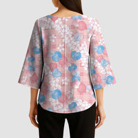 Anthurium Plumeria Lei Pastel Kimono Sleeve Blouse Pink Hawaiian Splendid Palaka