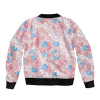 Anthurium Plumeria Lei Pastel Sleeve Zip Bomber Jacket Pink Hawaiian Splendid Palaka LT01 - Polynesian Pride