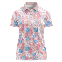 Anthurium Plumeria Lei Pastel Women Polo Shirt Pink Hawaiian Splendid Palaka