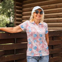 Anthurium Plumeria Lei Pastel Women Polo Shirt Pink Hawaiian Splendid Palaka