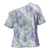 Anthurium Plumeria Lei Pastel Cross Shoulder Shirt Purple Hawaiian Splendid Palaka LT01 - Polynesian Pride