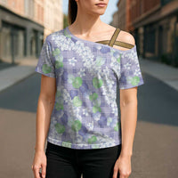 Anthurium Plumeria Lei Pastel Cross Shoulder Shirt Purple Hawaiian Splendid Palaka LT01 - Polynesian Pride