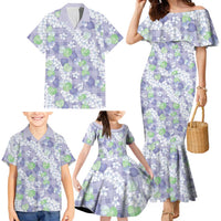 Anthurium Plumeria Lei Pastel Family Matching Mermaid Dress and Hawaiian Shirt Purple Hawaiian Splendid Palaka