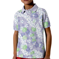 Anthurium Plumeria Lei Pastel Kid Polo Shirt Purple Hawaiian Splendid Palaka LT01 Kid Purple - Polynesian Pride