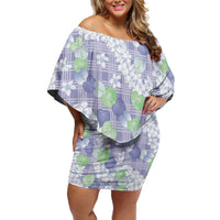 Anthurium Plumeria Lei Pastel Off Shoulder Short Dress Purple Hawaiian Splendid Palaka LT01 Women Purple - Polynesian Pride