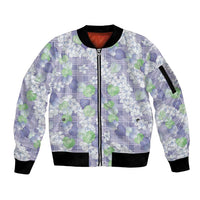 Anthurium Plumeria Lei Pastel Sleeve Zip Bomber Jacket Purple Hawaiian Splendid Palaka