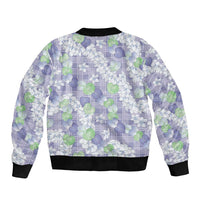 Anthurium Plumeria Lei Pastel Sleeve Zip Bomber Jacket Purple Hawaiian Splendid Palaka