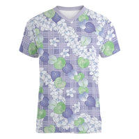 Anthurium Plumeria Lei Pastel Women V-Neck T-Shirt Purple Hawaiian Splendid Palaka