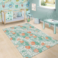 Anthurium Plumeria Lei Pastel Area Rug Teal Hawaiian Splendid Palaka LT01 - Polynesian Pride