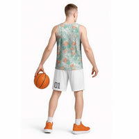 Anthurium Plumeria Lei Pastel Basketball Jersey Teal Hawaiian Splendid Palaka LT01 - Polynesian Pride