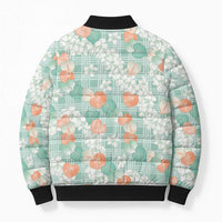 Anthurium Plumeria Lei Pastel Bomber Puffer Jacket Teal Hawaiian Splendid Palaka LT01 - Polynesian Pride