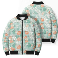 Anthurium Plumeria Lei Pastel Bomber Puffer Jacket Teal Hawaiian Splendid Palaka LT01 - Polynesian Pride
