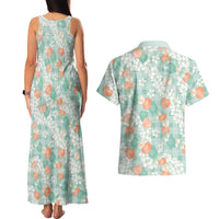 Anthurium Plumeria Lei Pastel Couples Matching Tank Maxi Dress and Hawaiian Shirt Teal Hawaiian Splendid Palaka