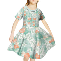 Anthurium Plumeria Lei Pastel Kid Short Sleeve Dress Teal Hawaiian Splendid Palaka LT01 - Polynesian Pride