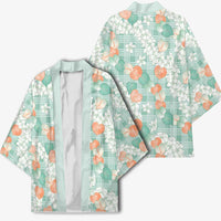 Anthurium Plumeria Lei Pastel Kimono Teal Hawaiian Splendid Palaka LT01 - Polynesian Pride