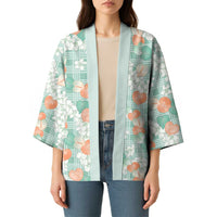Anthurium Plumeria Lei Pastel Kimono Teal Hawaiian Splendid Palaka LT01 - Polynesian Pride