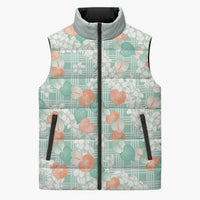 Anthurium Plumeria Lei Pastel Sleeveless Puffer Jacket Teal Hawaiian Splendid Palaka