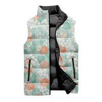 Anthurium Plumeria Lei Pastel Sleeveless Puffer Jacket Teal Hawaiian Splendid Palaka