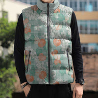 Anthurium Plumeria Lei Pastel Sleeveless Puffer Jacket Teal Hawaiian Splendid Palaka
