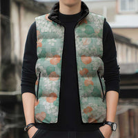 Anthurium Plumeria Lei Pastel Sleeveless Puffer Jacket Teal Hawaiian Splendid Palaka