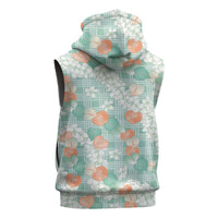 Anthurium Plumeria Lei Pastel Sleeveless Zip Hoodie Teal Hawaiian Splendid Palaka LT01 - Polynesian Pride