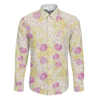 Anthurium Plumeria Lei Pastel Family Matching Off Shoulder Maxi Dress and Hawaiian Shirt Yellow Hawaiian Splendid Palaka
