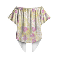 Anthurium Plumeria Lei Pastel Off Shoulder Wrap Waist Top Yellow Hawaiian Splendid Palaka LT01 - Polynesian Pride