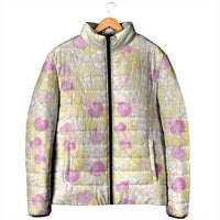 Anthurium Plumeria Lei Pastel Padded Jacket Yellow Hawaiian Splendid Palaka