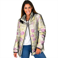 Anthurium Plumeria Lei Pastel Padded Jacket Yellow Hawaiian Splendid Palaka