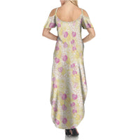 Anthurium Plumeria Lei Pastel Summer Maxi Dress Yellow Hawaiian Splendid Palaka