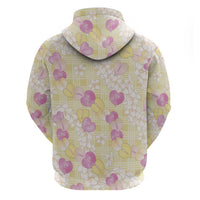 Anthurium Plumeria Lei Pastel Zip Hoodie Yellow Hawaiian Splendid Palaka LT01 - Polynesian Pride