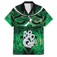 Personalised Maori Matariki Manaia Kakariki Family Matching Puletasi and Hawaiian Shirt Maori Kowhaiwhai Pattern Galaxy LT01 Dad's Shirt - Short Sleeve Green - Polynesian Pride